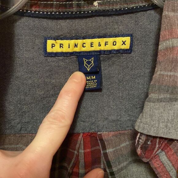 Prince and Fox Red and Grey Plaid Button Down Shirt Medium - Picture 2 of 6